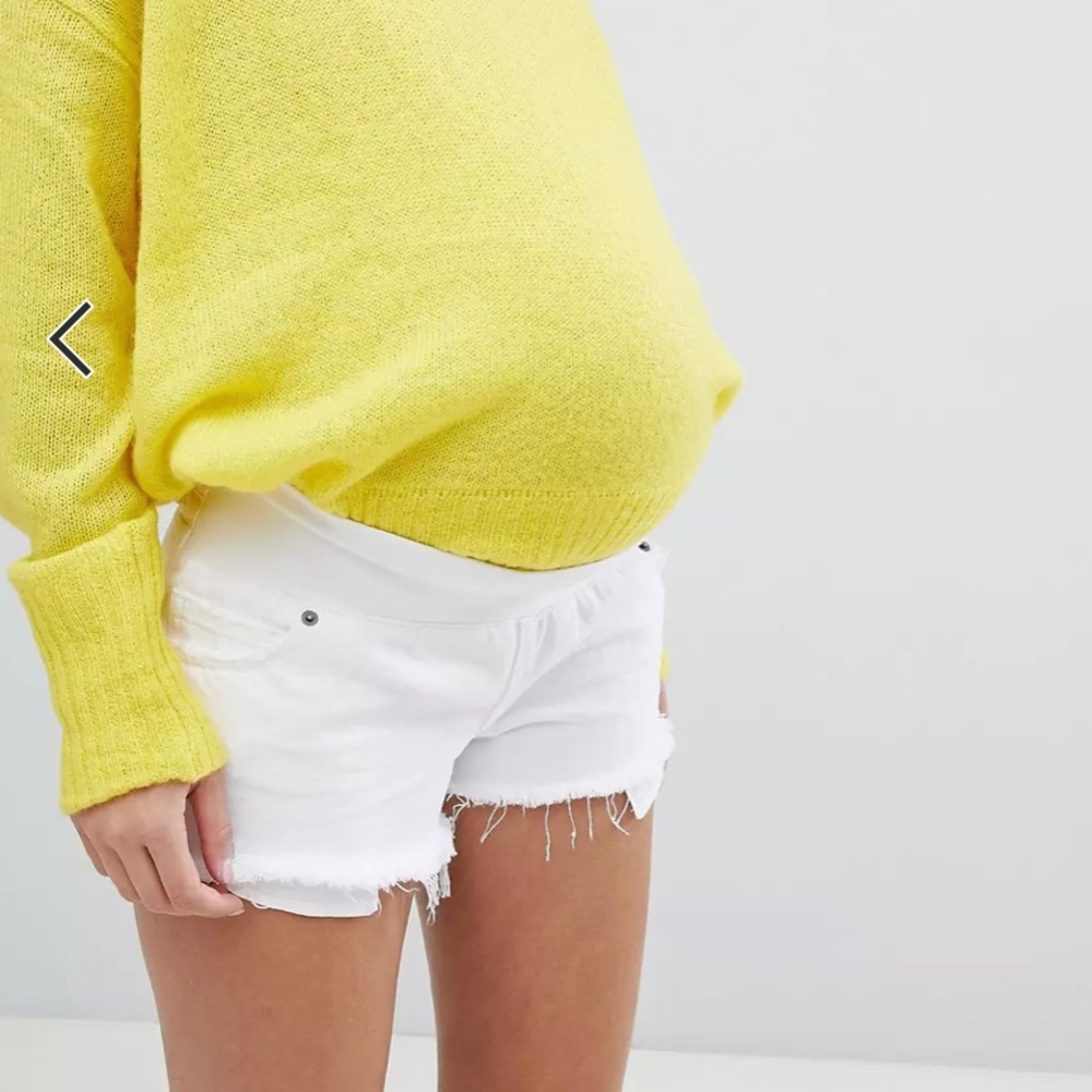 Maternity under-belly shorts with raw hem in white